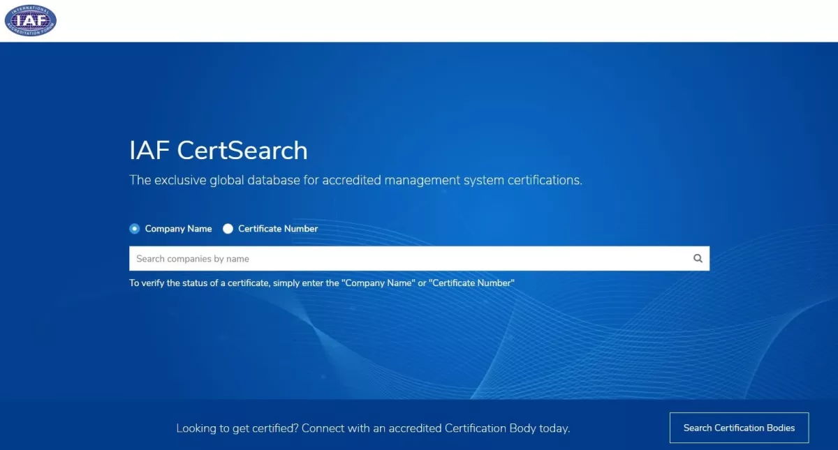IAF CertSearch accredited management system certifications global database